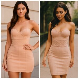 NWT HOUSE OF CB Caterina Bustier Corset Strapless Peach Bodycon Mini Dress Small
